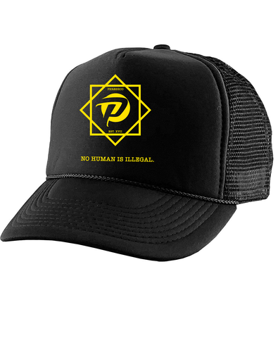 NO HUMAN IS ILLEGAL CAPS - Black+Gold